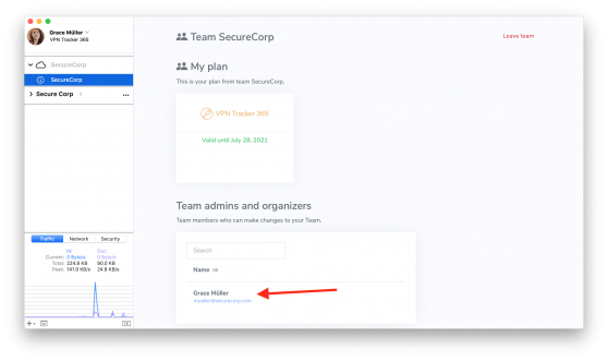New team member overview page in VPN Tracker 365