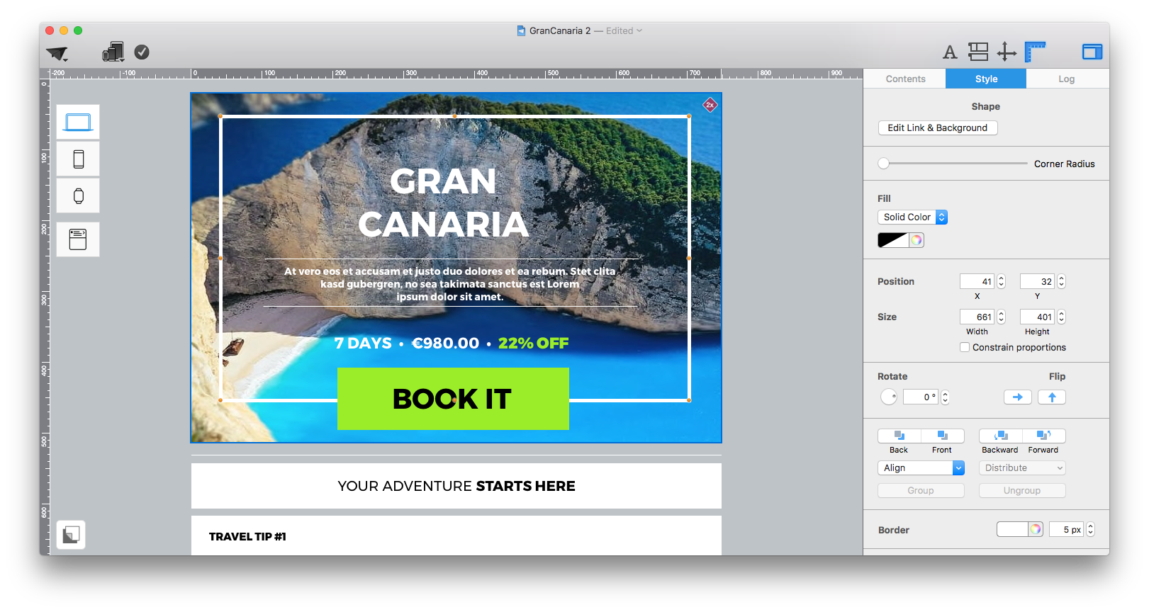 Borders framing an email design in Mail Designer 365
