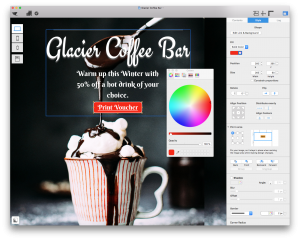 Festive email design with holiday color palette and red call-to-action button in Mail Designer 365