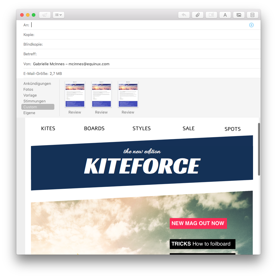 Installierte Vorlage in Apple Mail