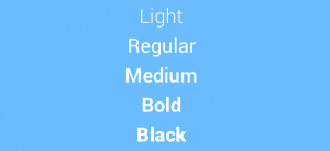 Text sample showing Roboto email font in Light, Regular, Medium, Bold, and Black weights on a blue background.