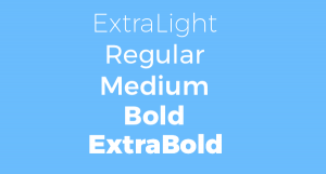 A blue rectangular graphic displaying various weights of Montserrat Email font: ExtraLight, Regular, Medium, Bold, and ExtraBold, demonstrating the versatility of font styles for newsletter design in Mail Designer 365.
