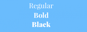A blue rectangular graphic showcasing 'Regular,' 'Bold,' and 'Black' weights of the Playfair Display Email font, demonstrating the stylistic options for headlines and text in Mail Designer 365 newsletter design.