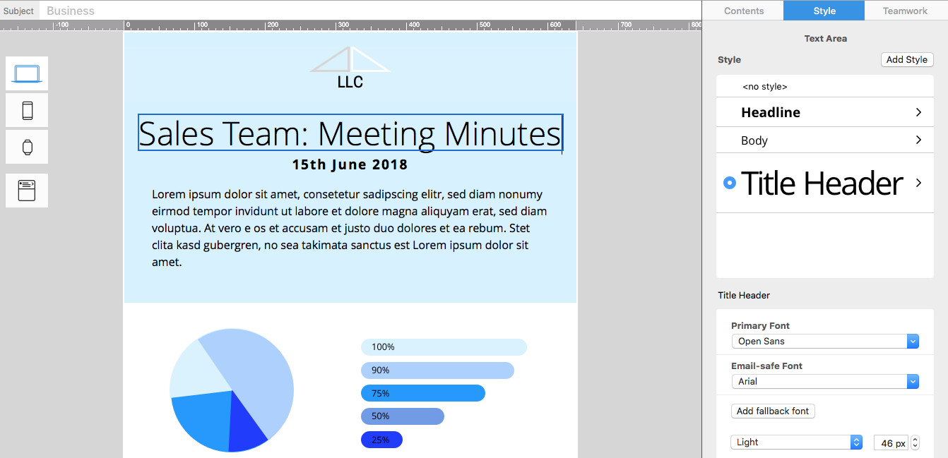 Email fonts in a Mail Designer 365 business newsletter