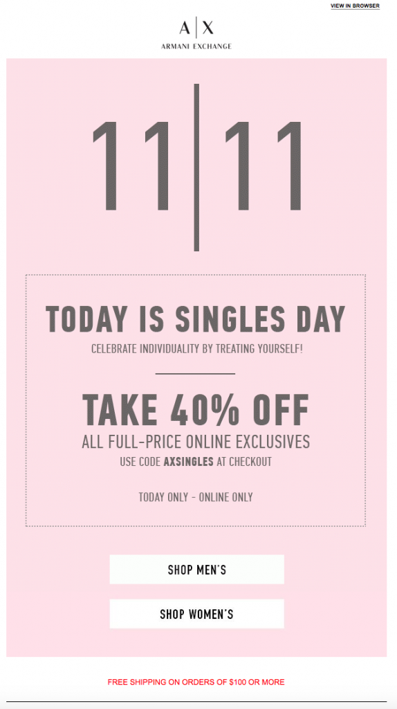 Singles Day sales email idea for 2026