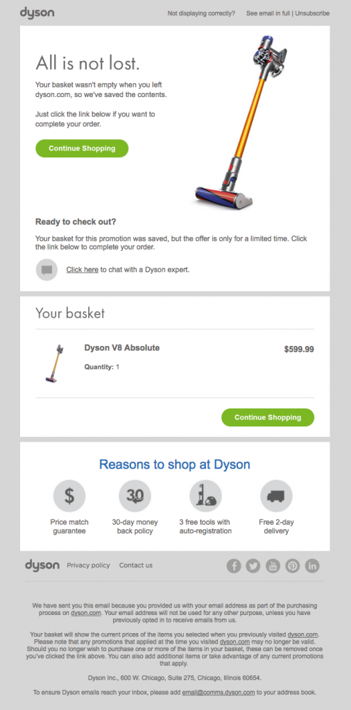 Abandoned cart transactional email template example