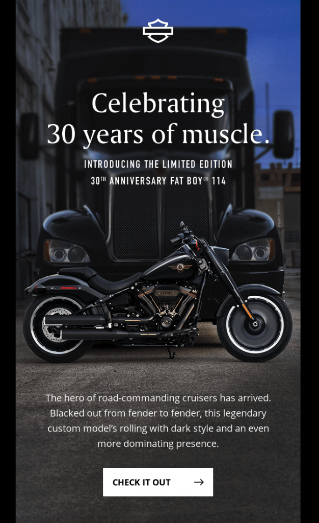 Harley Davidson product anniversary email examples