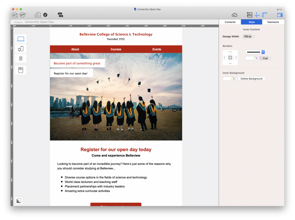 Open day email invitation for universities and colleges