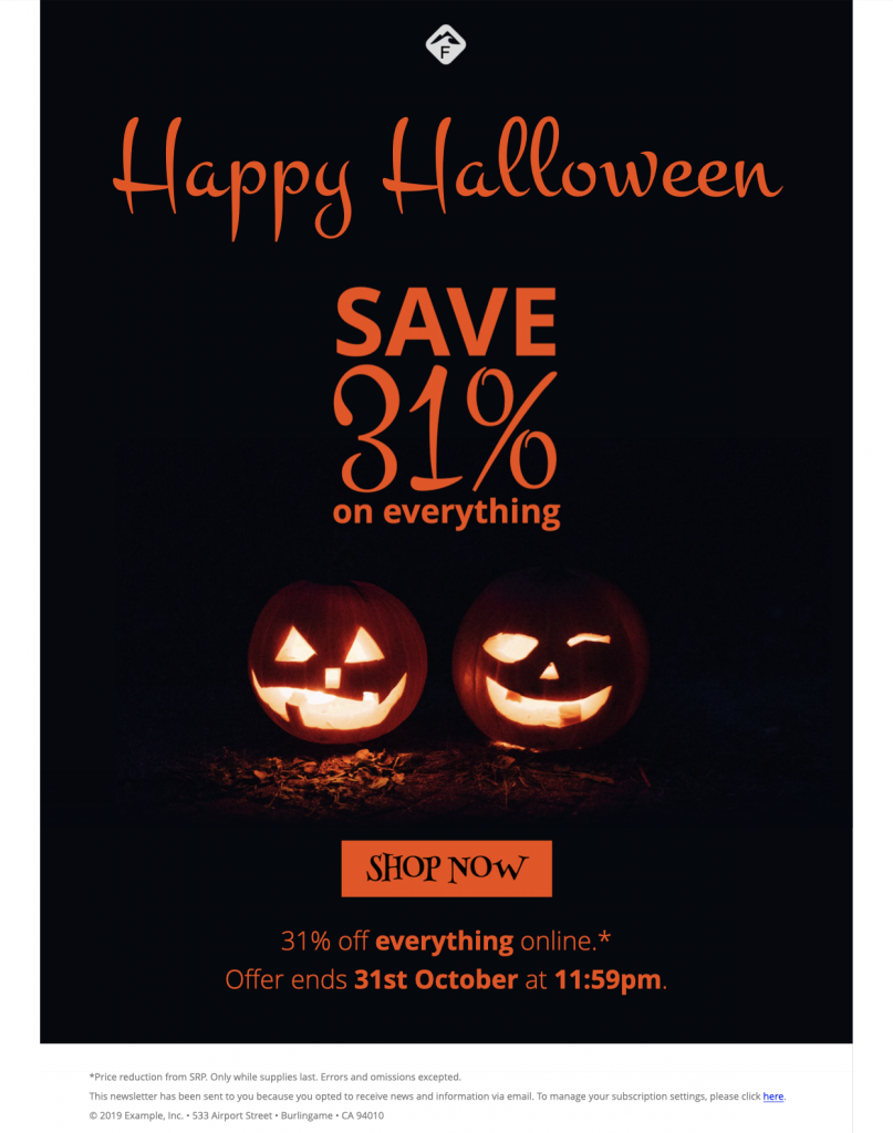Happy Halloween email template for a promotion