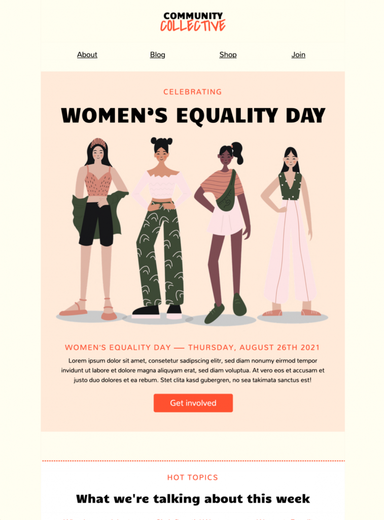 2026 email ideas: email template for women's equality day