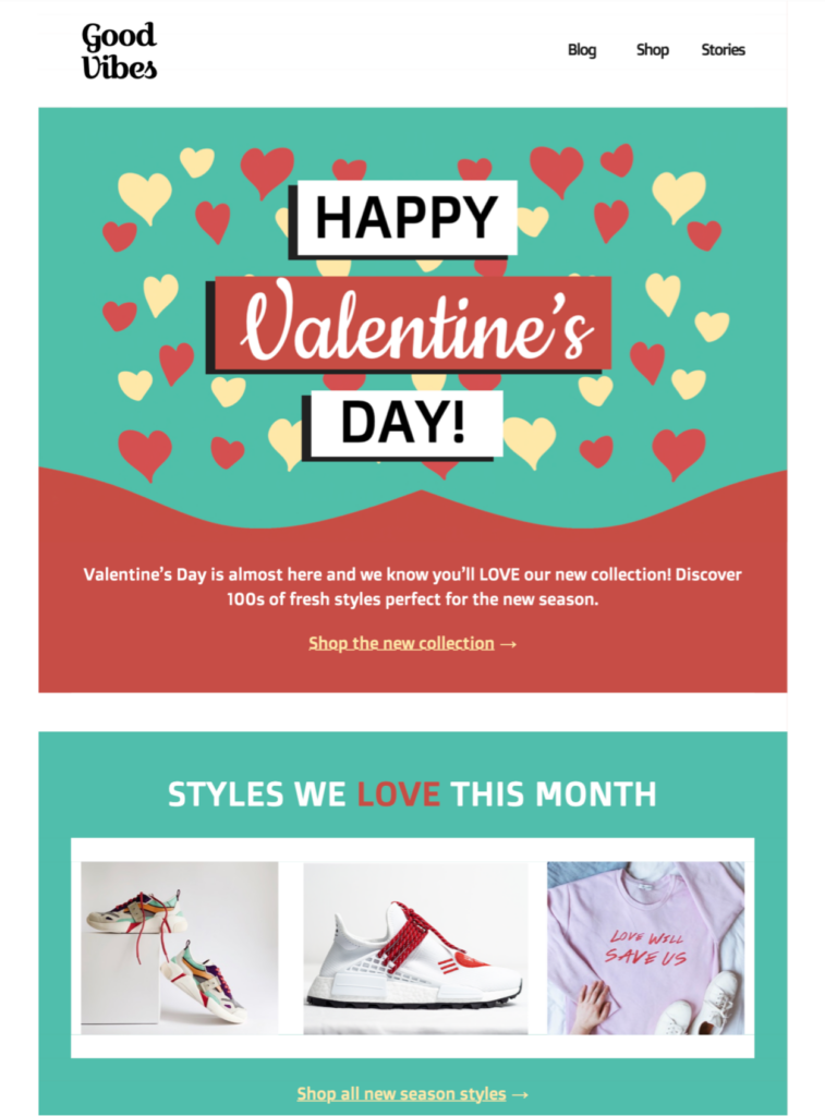 newsletter ideas for small business: html email template for Valentine's Day