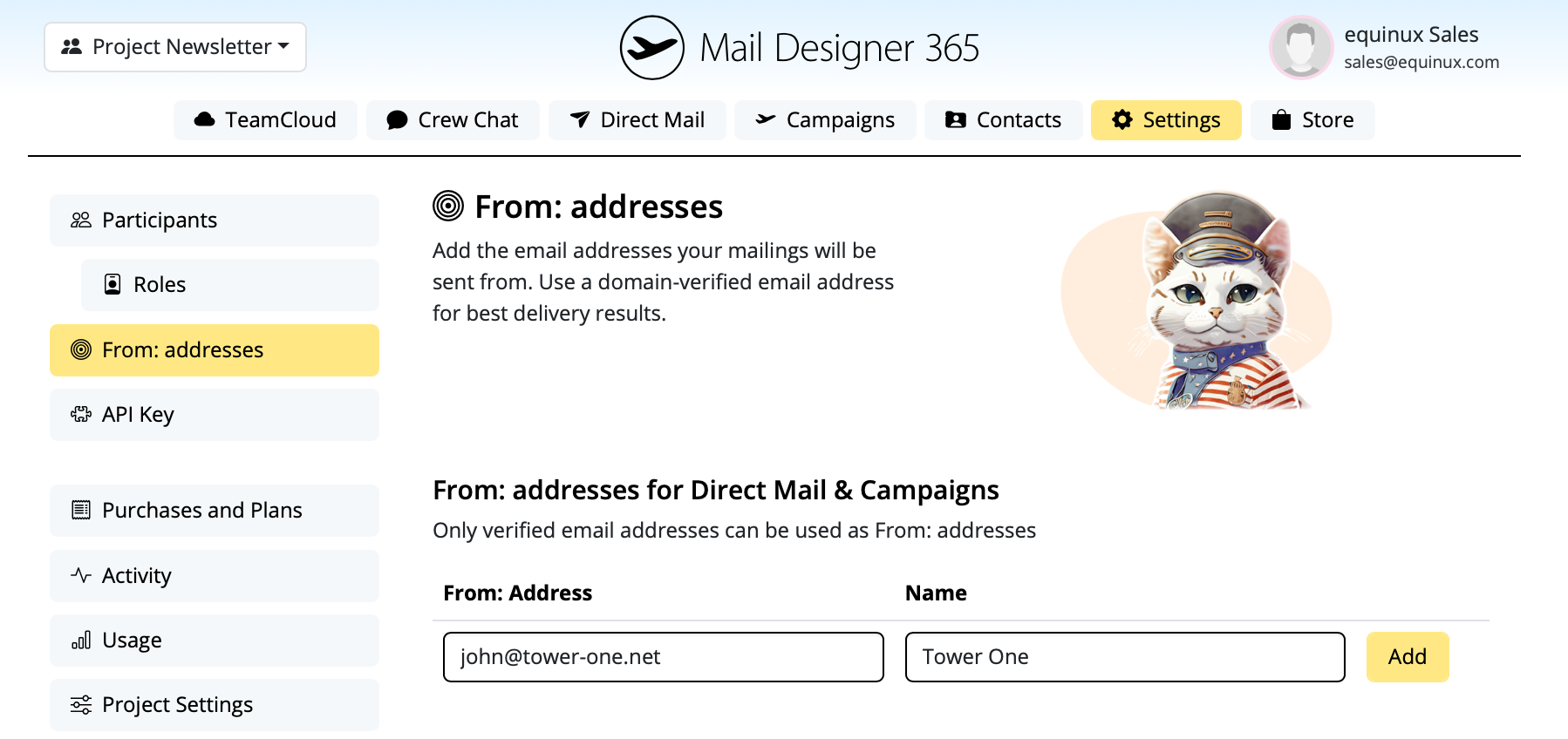 Add a sender email address in Mail Designer 365 Campaigns