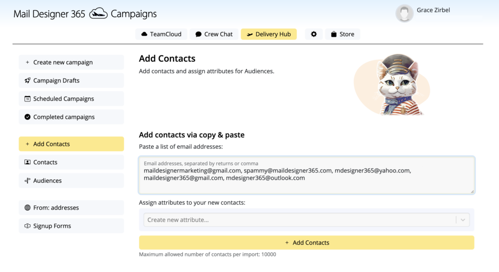 Add contacts for your email campaign in Mail Designer 365 Campaigns
