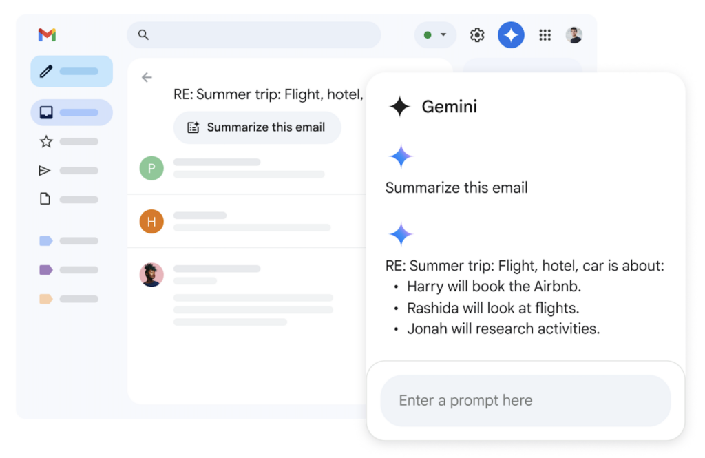 Gemini AI summarise tool in Gmail