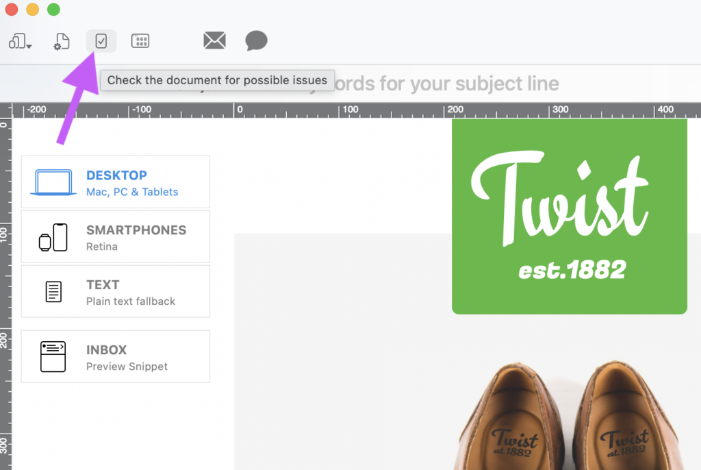 Preflight Check icon in Mail Designer