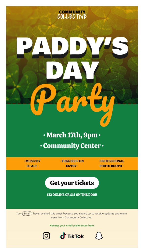 St Patrick's Day Party email template