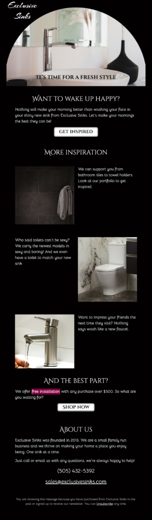 email template for bathroom installers and plumbers