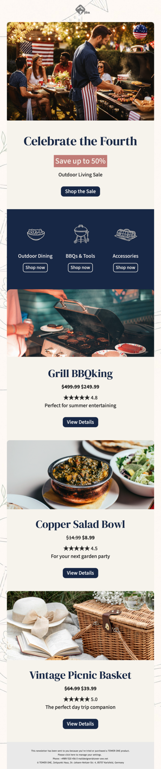 4th July email template idea for an outdoor living sale