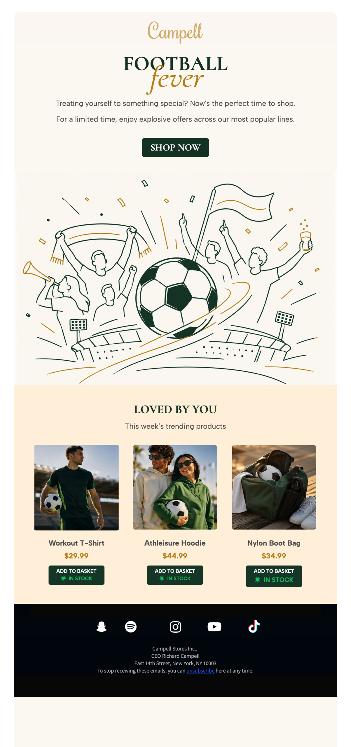 World Cup email campaign ideas shown in a Mail Designer football deals template