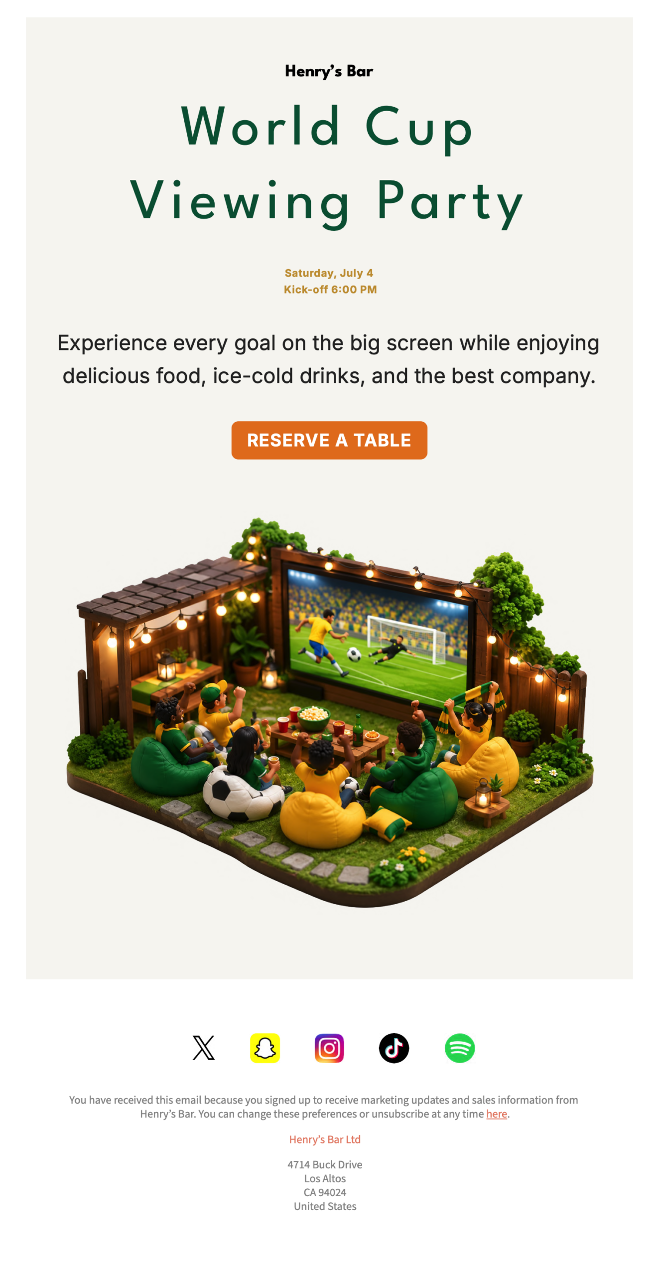 World Cup email campaign ideas shown in a Mail Designer viewing party template