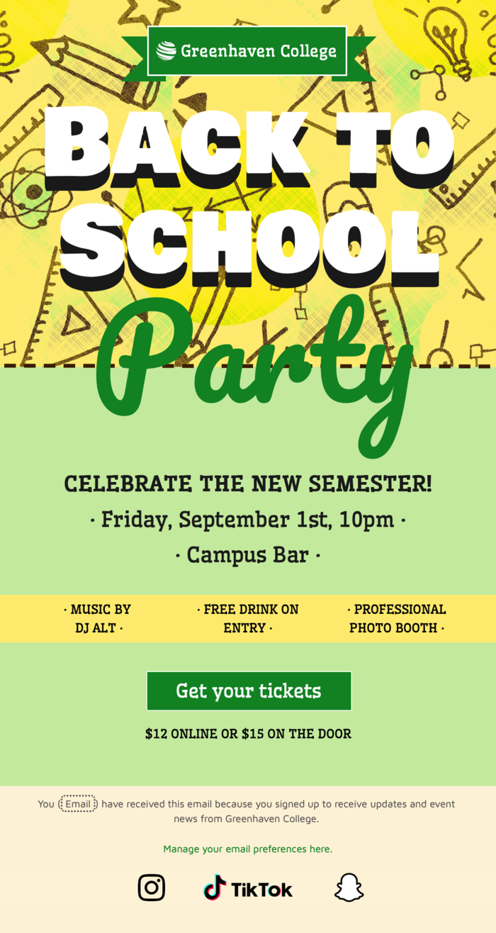 Back to School Party email template for a colorful school event invitation