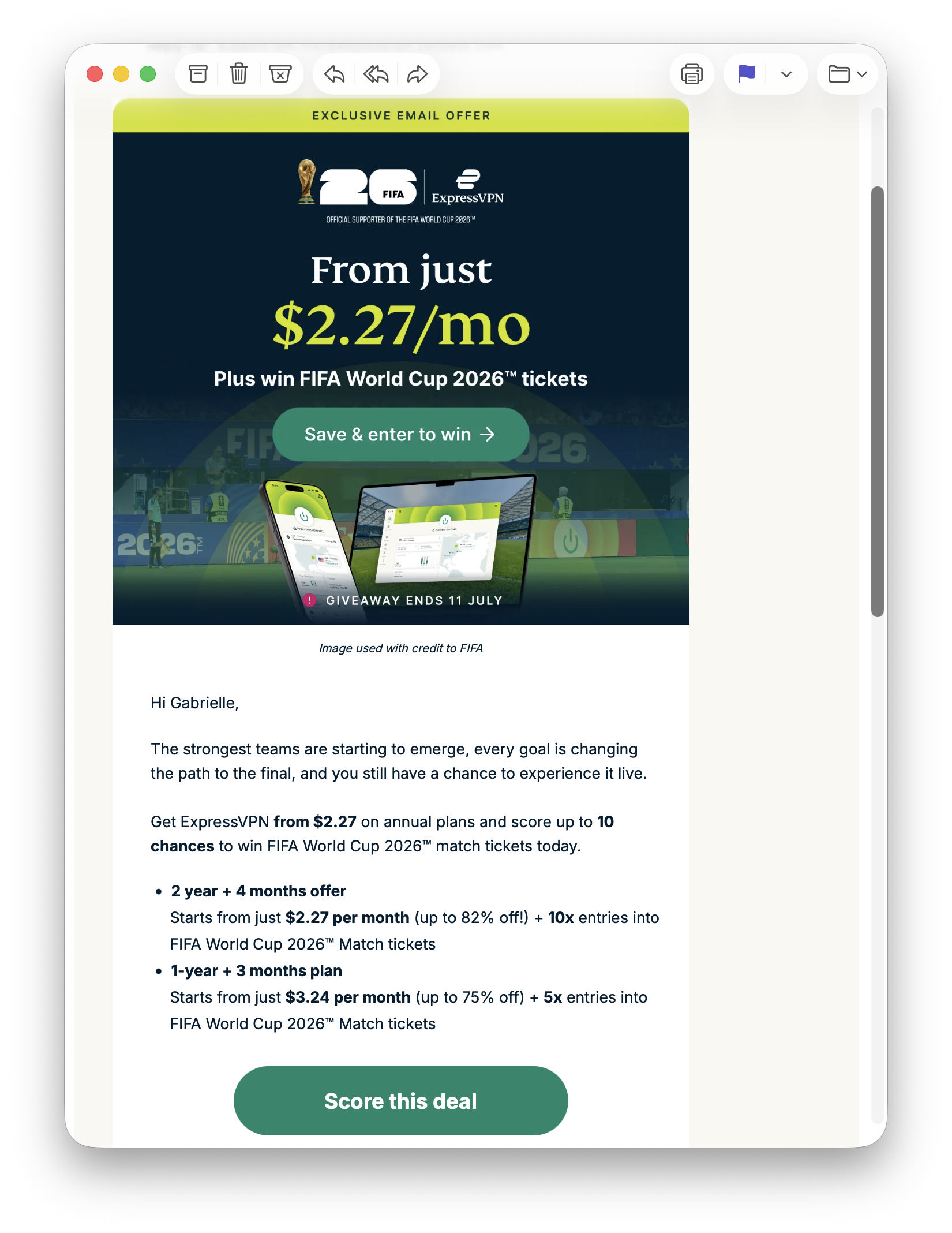 World Cup email campaign ideas shown in a service promotion email