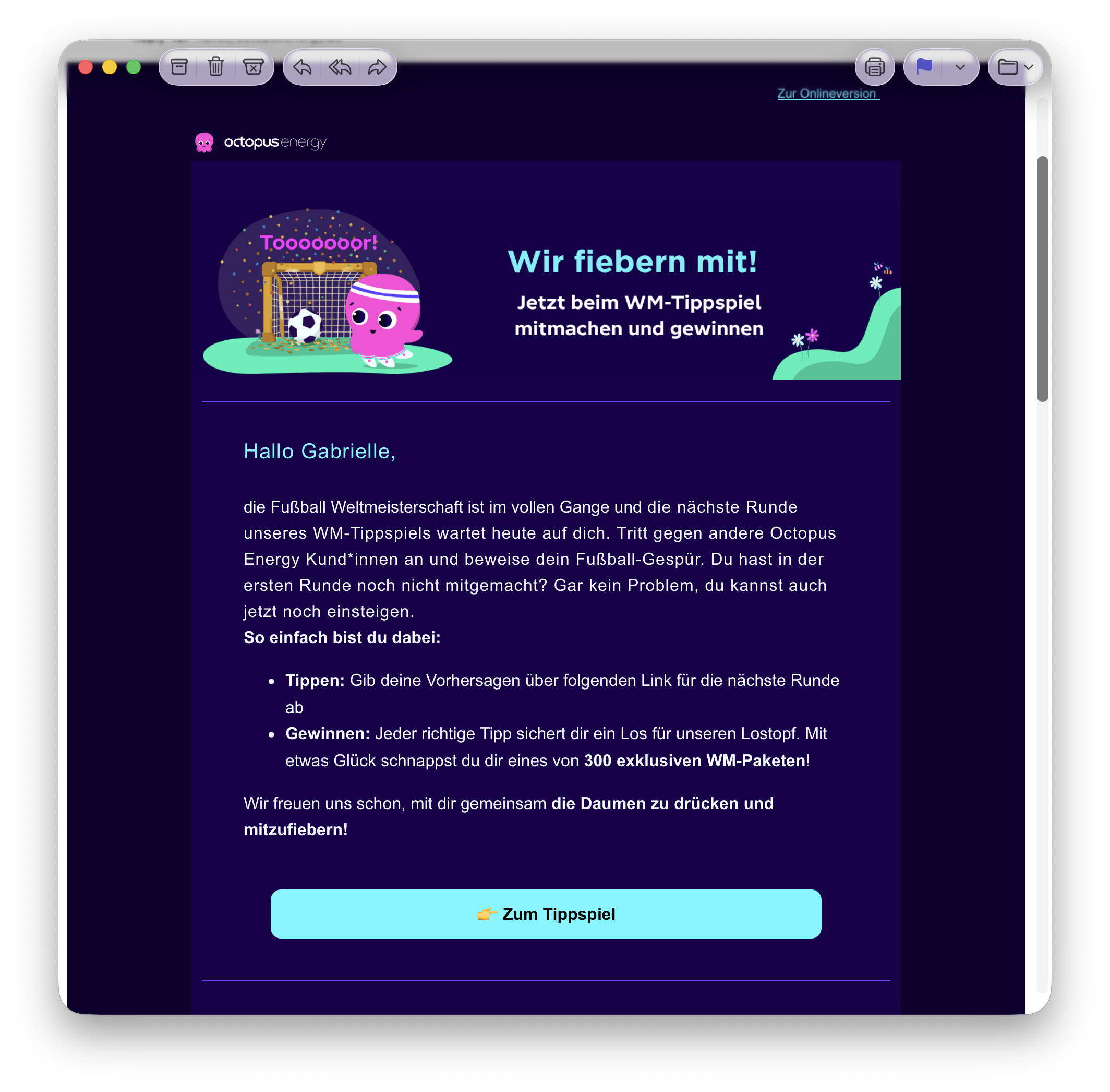 World Cup email campaign ideas shown in a German prediction game email