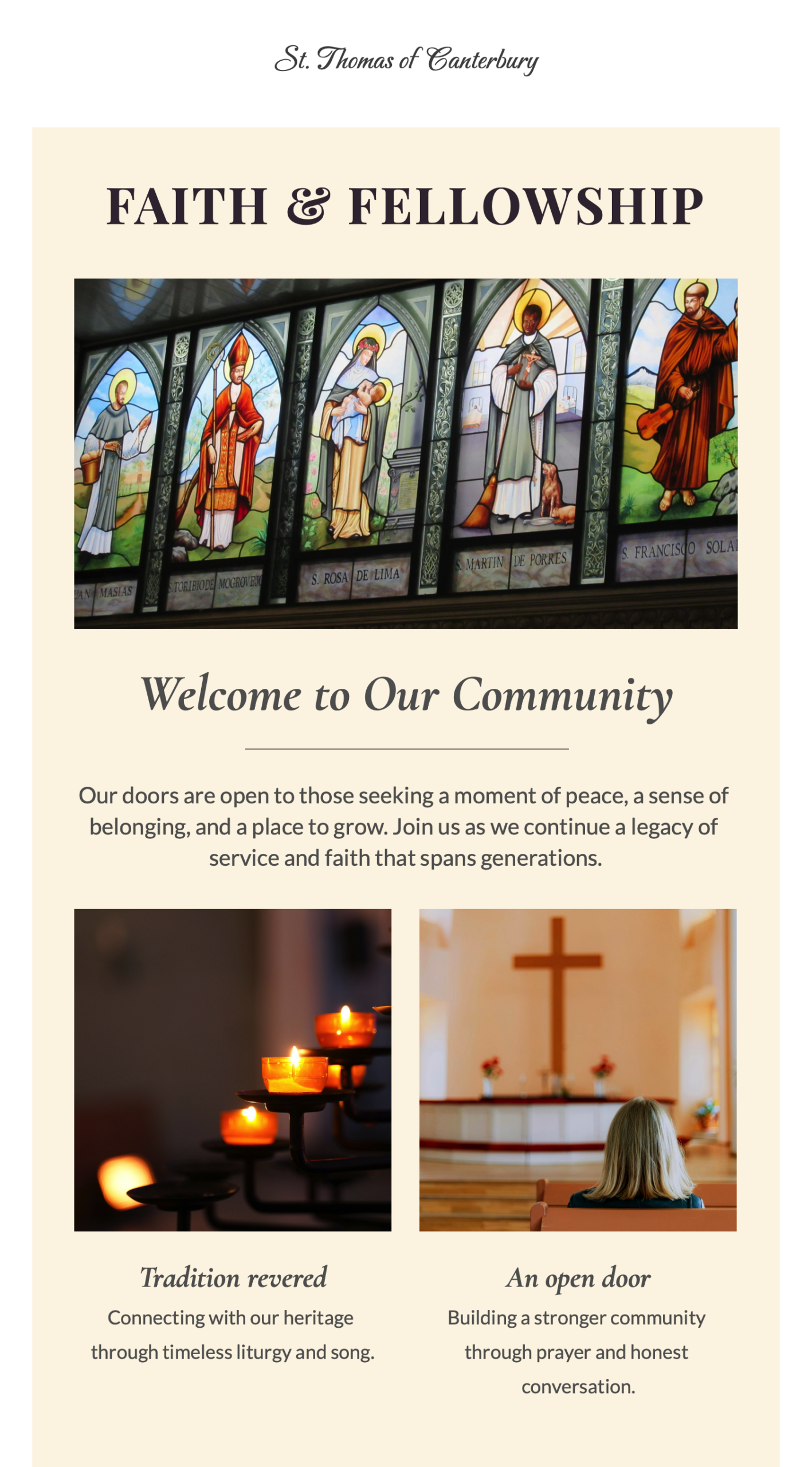 Church introduction email template for welcoming members and sharing community events