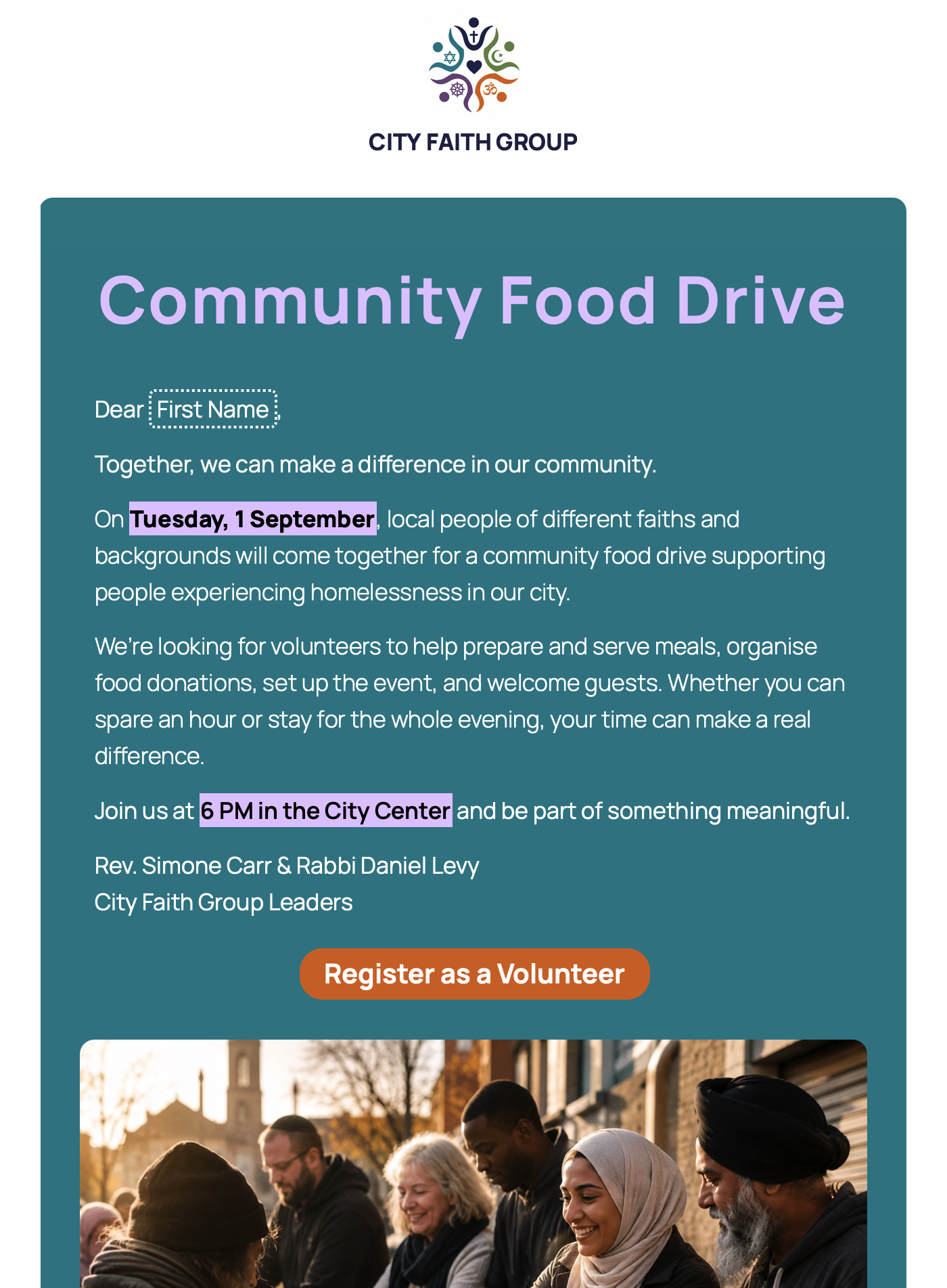 community event newsletter for religious groups
