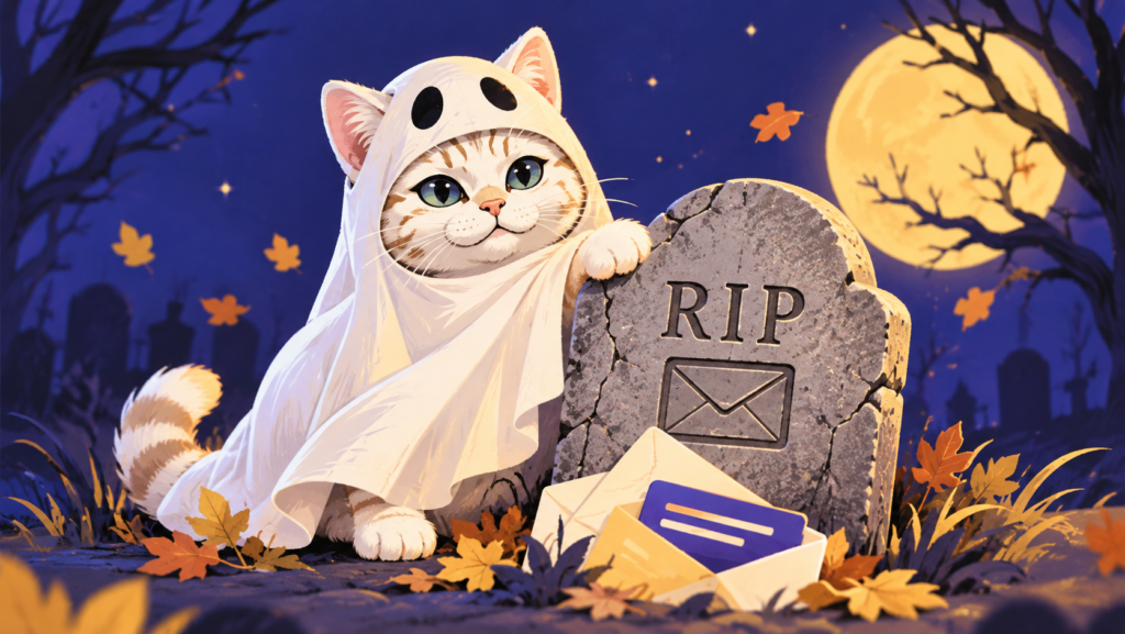 is email marketing dead? hero image with ghost cat and a gravestone