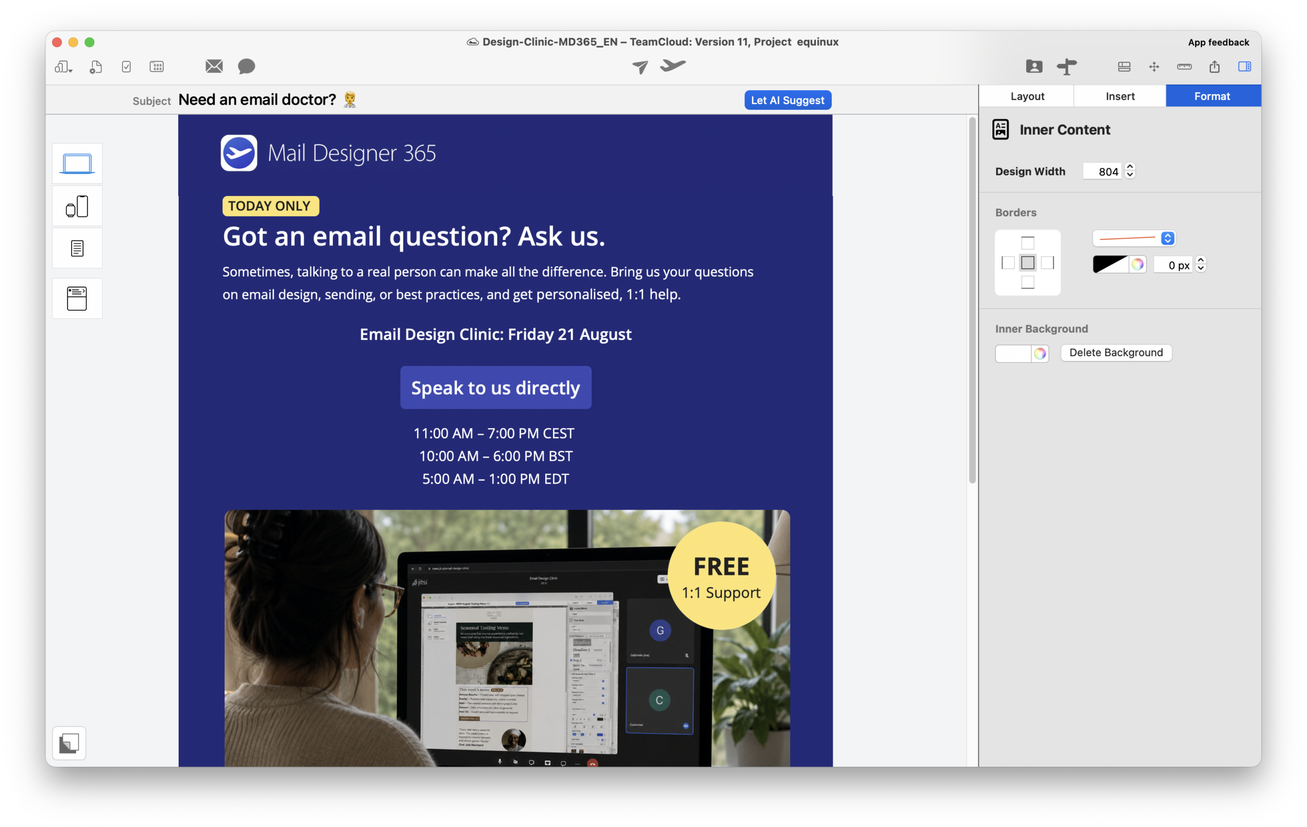recent email campaign from mail designer 365