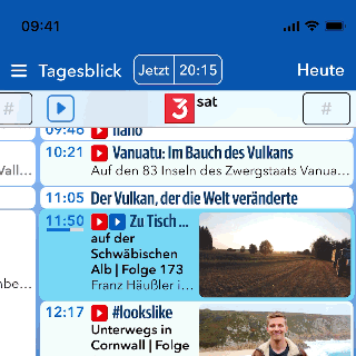 TV Pro Live TV Sender sehen: blaues Pfeil-Symbol neben dem Senderlogo zeigt verfügbare Live-Übertragung