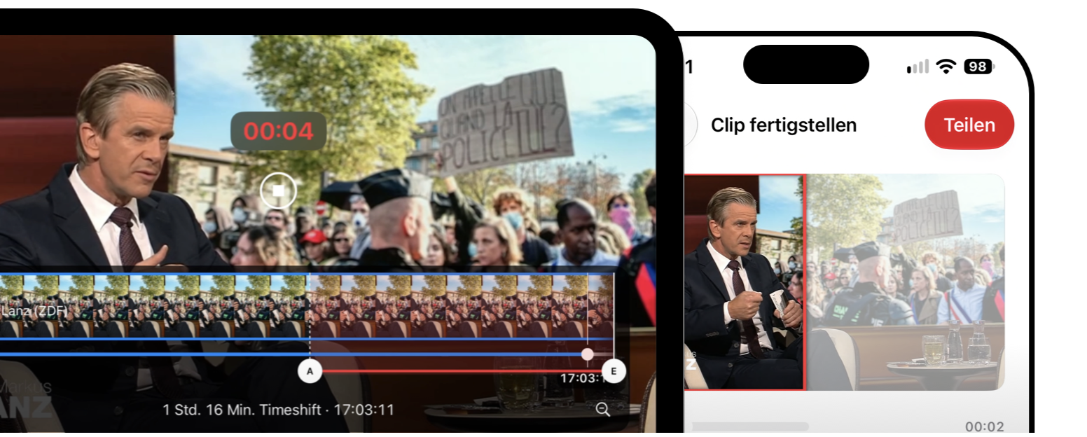 Clips teilen mit Live TV