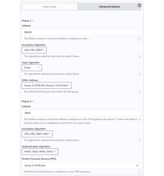 VPN security audit encryption settings – AES-256 and DH group