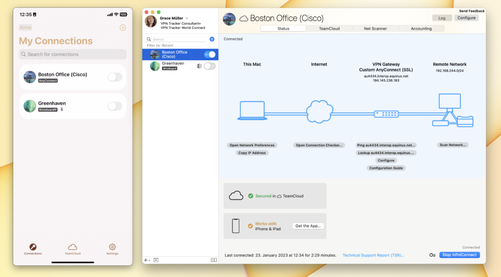 Sync recently used Cisco AnyConnect 2FA connections across devices