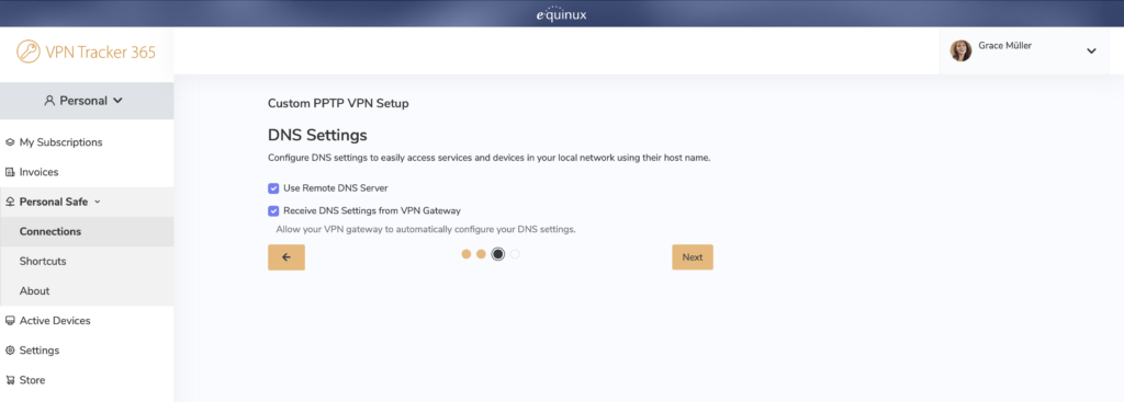 Configure DNS settings for PPTP VPN Mac in VPN Tracker 365
