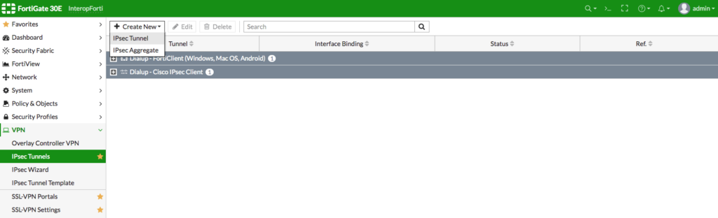 FortiGate VPN setup: creating a new IPsec tunnel in FortiGate firewall