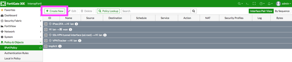 FortiGate VPN setup: creating a new IPv4 policy for VPN traffic routing