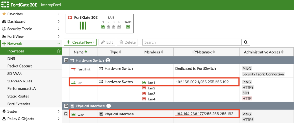 FortiGate VPN setup: identifying LAN and WAN IP addresses under network interfaces