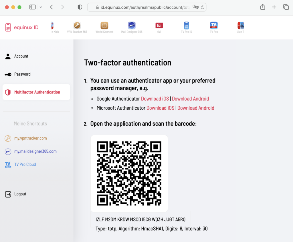 QR code for setting up VPN two factor authentication in VPN Tracker