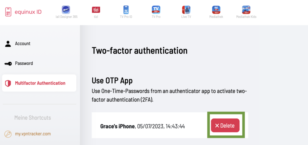 Deleting old VPN two factor authentication setup in VPN Tracker