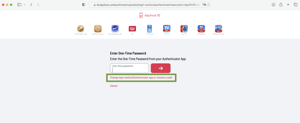 Change login method to log in using VPN recovery code instead of two-factor authentication