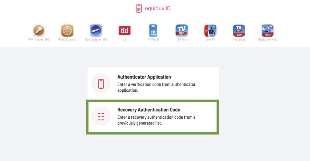 Authenticate using either Authenticator application or Recovery Authentication Code
