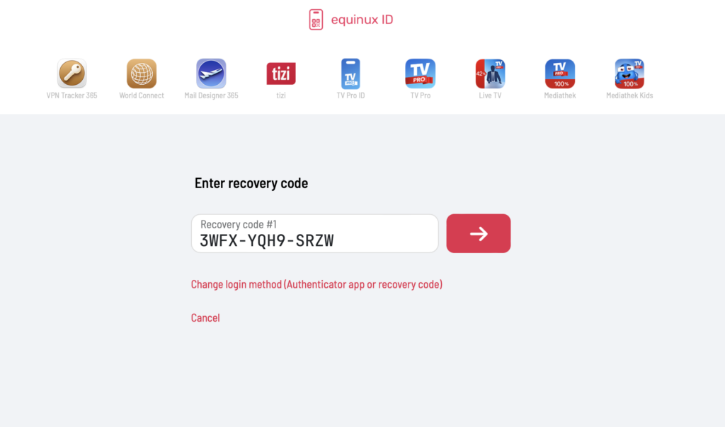 Entering recovery code to access VPN Tracker account with two factor authentication