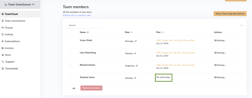 Assign licenses to members during VPN Tracker Team Setup