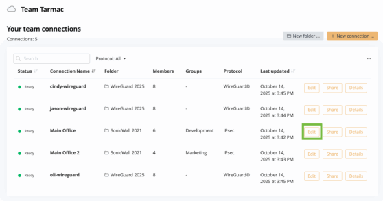 VPN rollout made easy: Edit an existing Team connection