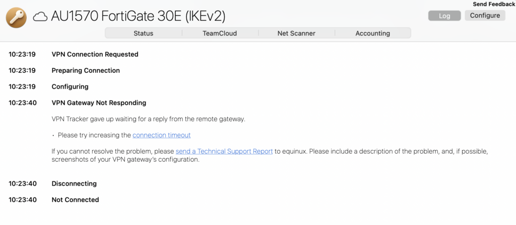VPN connection timed out error in VPN Tracker – how to fix it