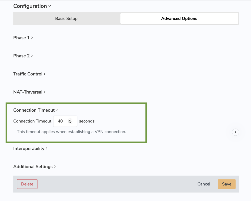 Fix VPN gateway not responding or VPN connection timeout errors by increasing connection timeout in VPN Tracker