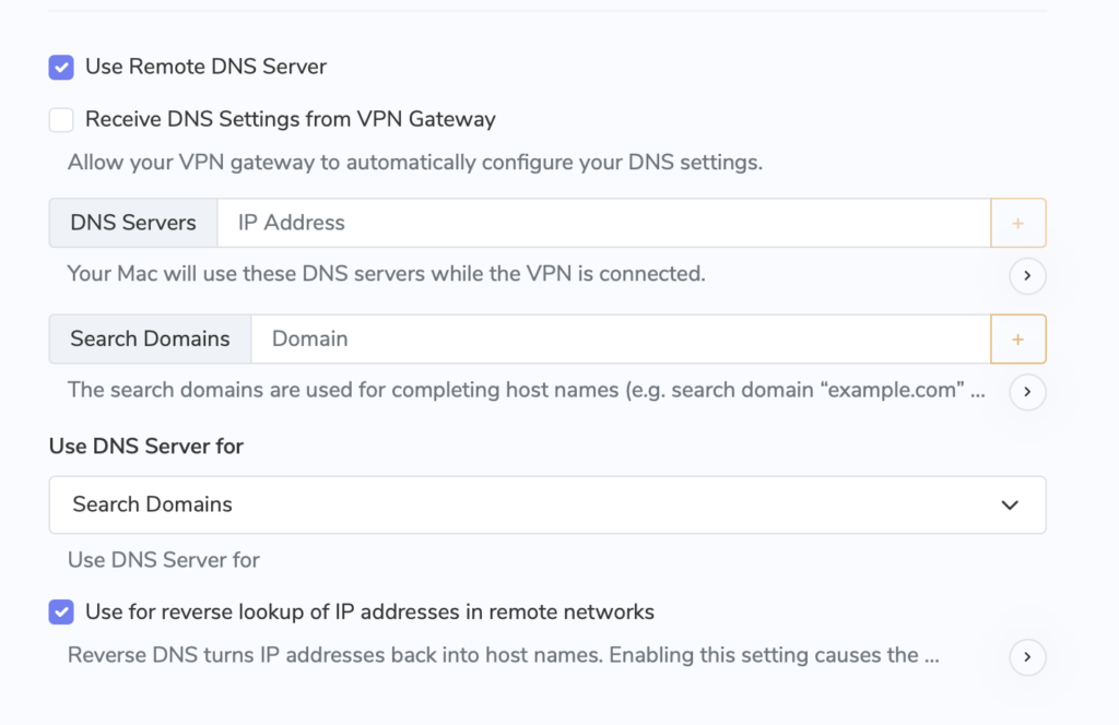 Remote DNS Server für IKEv1 IPsec VPN in VPN Tracker verwenden