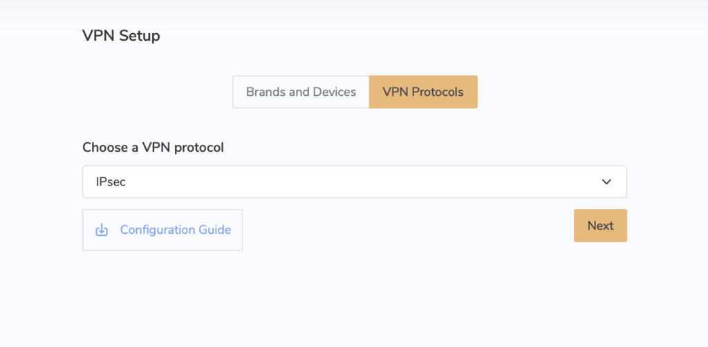 IKEv1 IPsec VPN Einrichtung im VPN Tracker auf dem Mac mit Auswahl des IPsec Protokolls